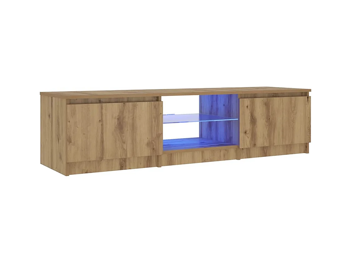 Mueble de TV | Mueble de salón luces LED madera roble artisan 140x40x36 cm