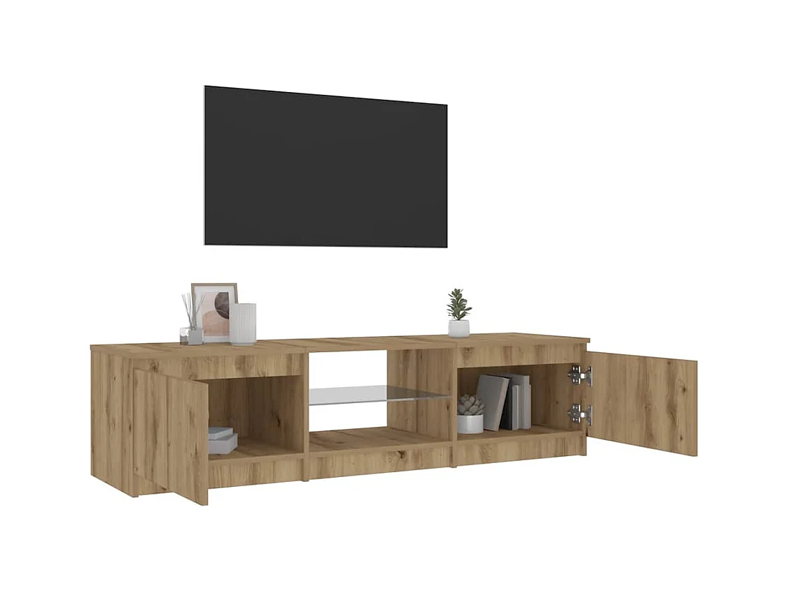 Mueble de TV | Mueble de salón luces LED madera roble artisan 140x40x36 cm