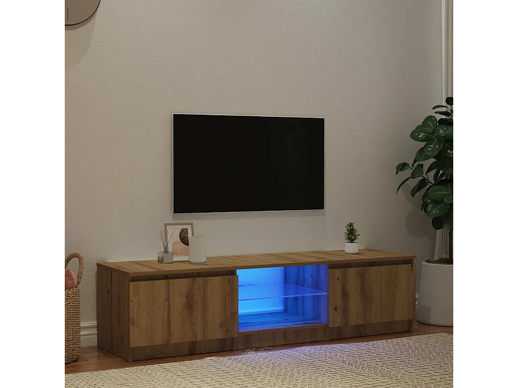 Meuble TV | Banc TV | Armoire TV avec lumières LED chêne artisanal bois d'ingénierie