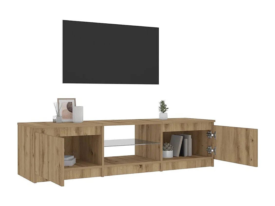 Meuble TV | Banc TV | Armoire TV avec lumières LED chêne artisanal bois d'ingénierie