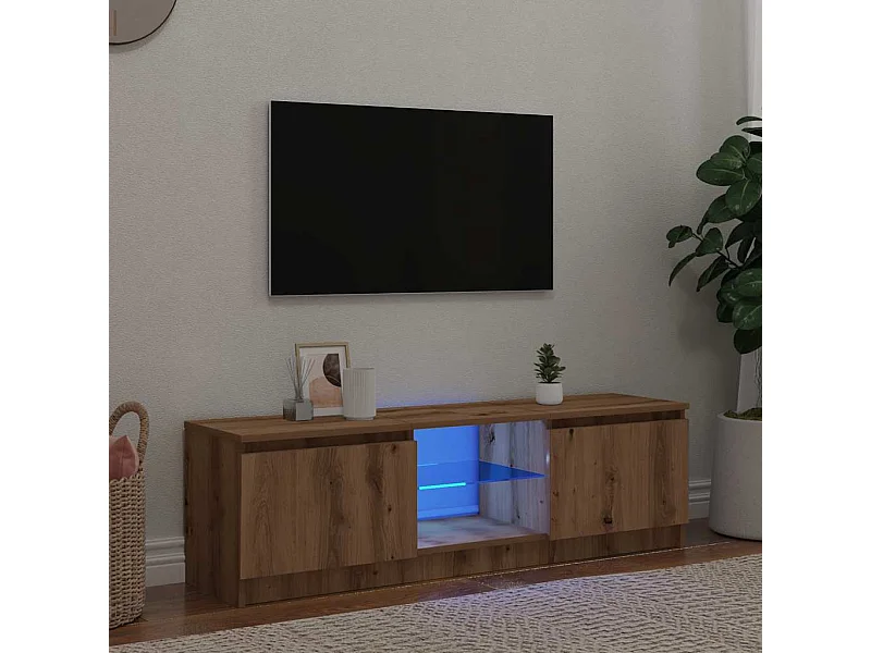 Tv-meubel | Tv-Bank | TV-kastmet LED 140x40x36 cm bewerkt hout artisanaal eiken