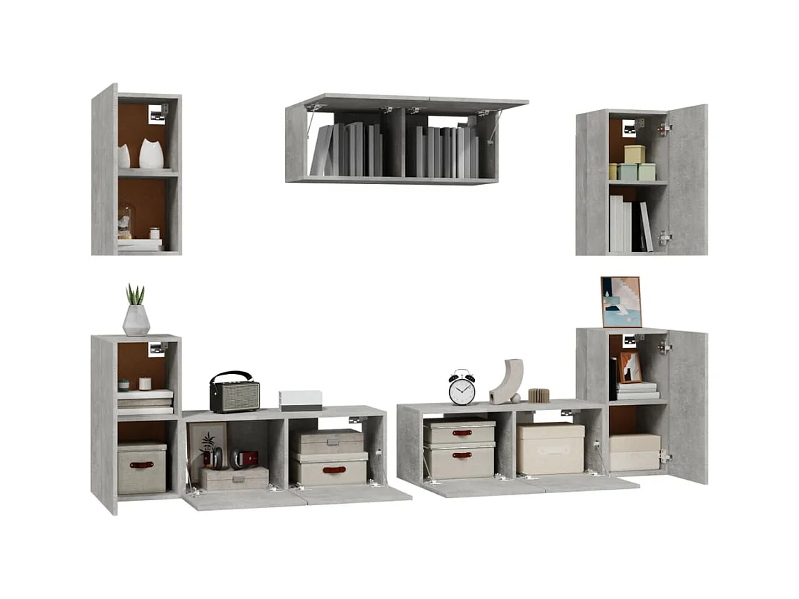 Set de muebles de TV | Gabinetes de TV |  Muebles de salón 7 pzas madera contrachapada gris hormigón