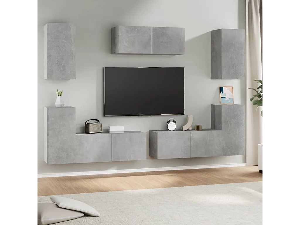 Ensemble de meubles TV | Bancs TV | Armoires TV 7 pcs Gris béton Bois d'ingénierie