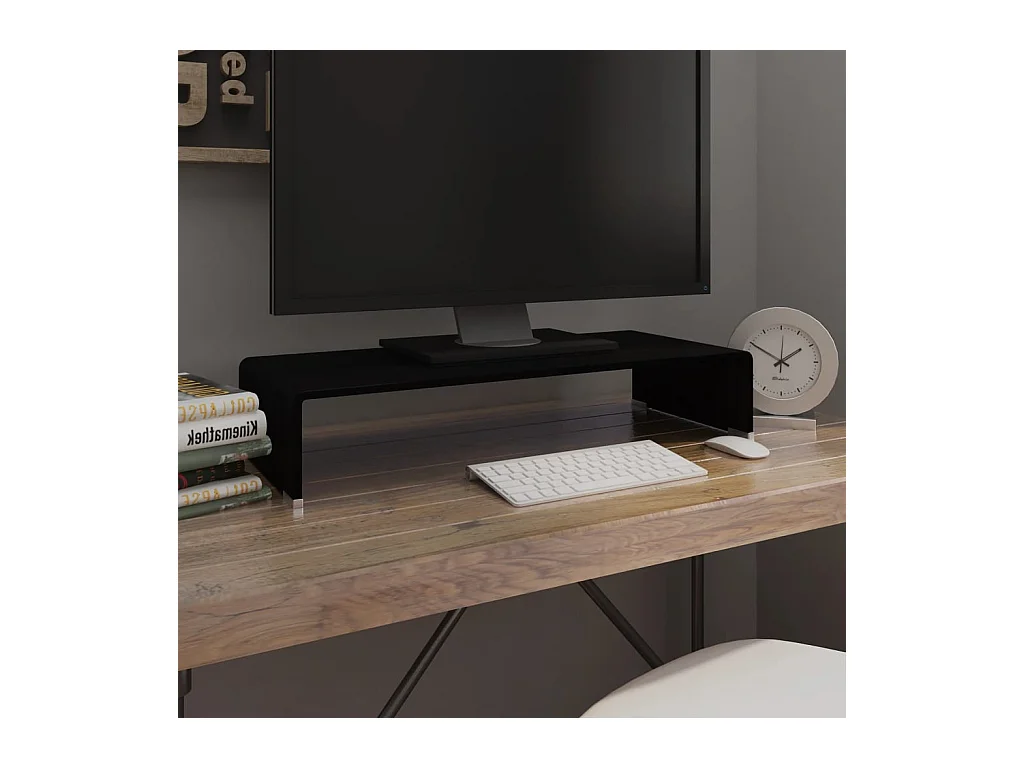 Mueble TV | Soporte para TV/Elevador monitor cristal negro 70x30x13 cm