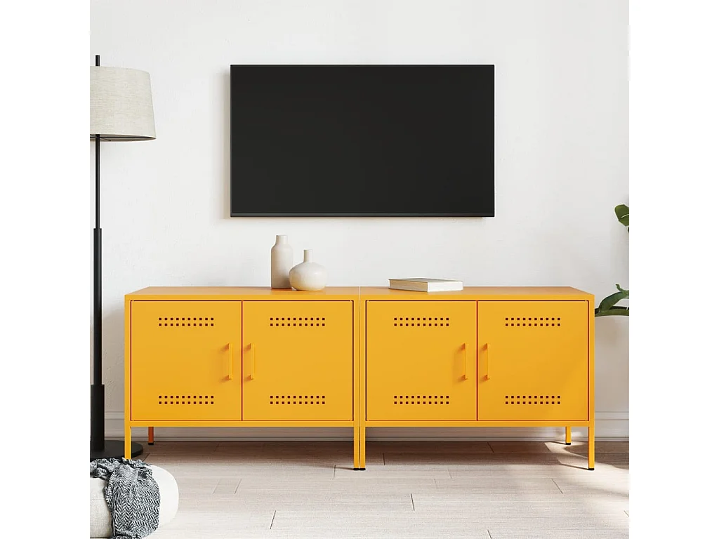 muebles para TV  | Gabinetes de TV |  Muebles de salón 2 piezas acero amarillo mostaza 68x39x50,5 cm