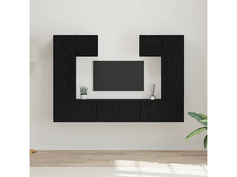 Tv-meubelset | Tv-Bank | TV-kast 7 pcs Zwart eiken 180 x 30 x 120 cm Bewerkt hout