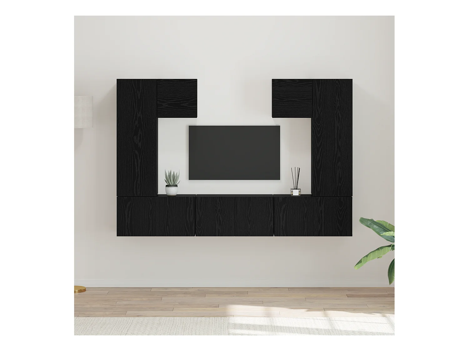 Tv-meubelset | Tv-Bank | TV-kast 7 pcs Zwart eiken 180 x 30 x 120 cm Bewerkt hout