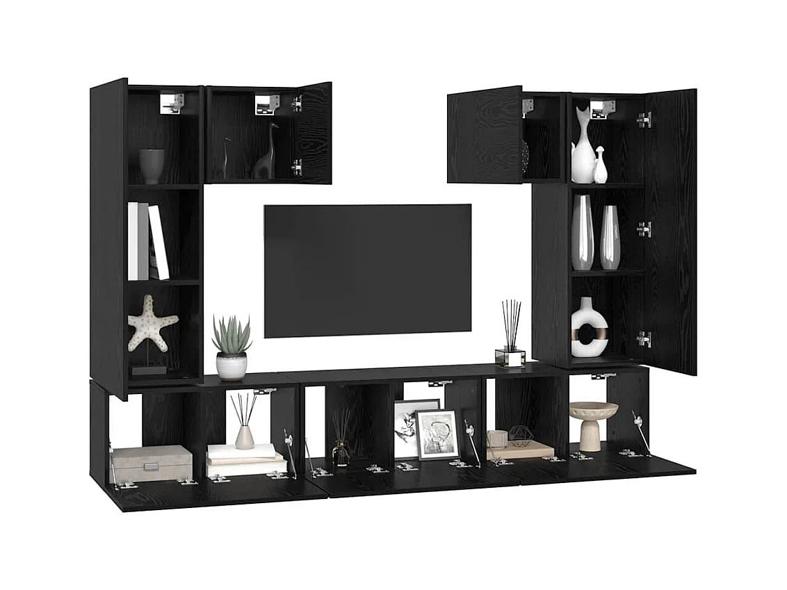 Tv-meubelset | Tv-Bank | TV-kast 7 pcs Zwart eiken 180 x 30 x 120 cm Bewerkt hout