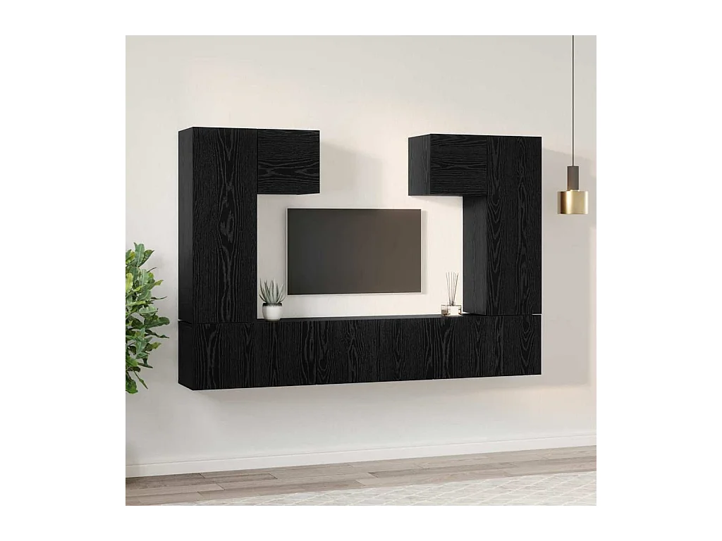 Tv-meubelset | Tv-Bank | TV-kast 7 pcs Zwart eiken 180 x 30 x 120 cm Bewerkt hout