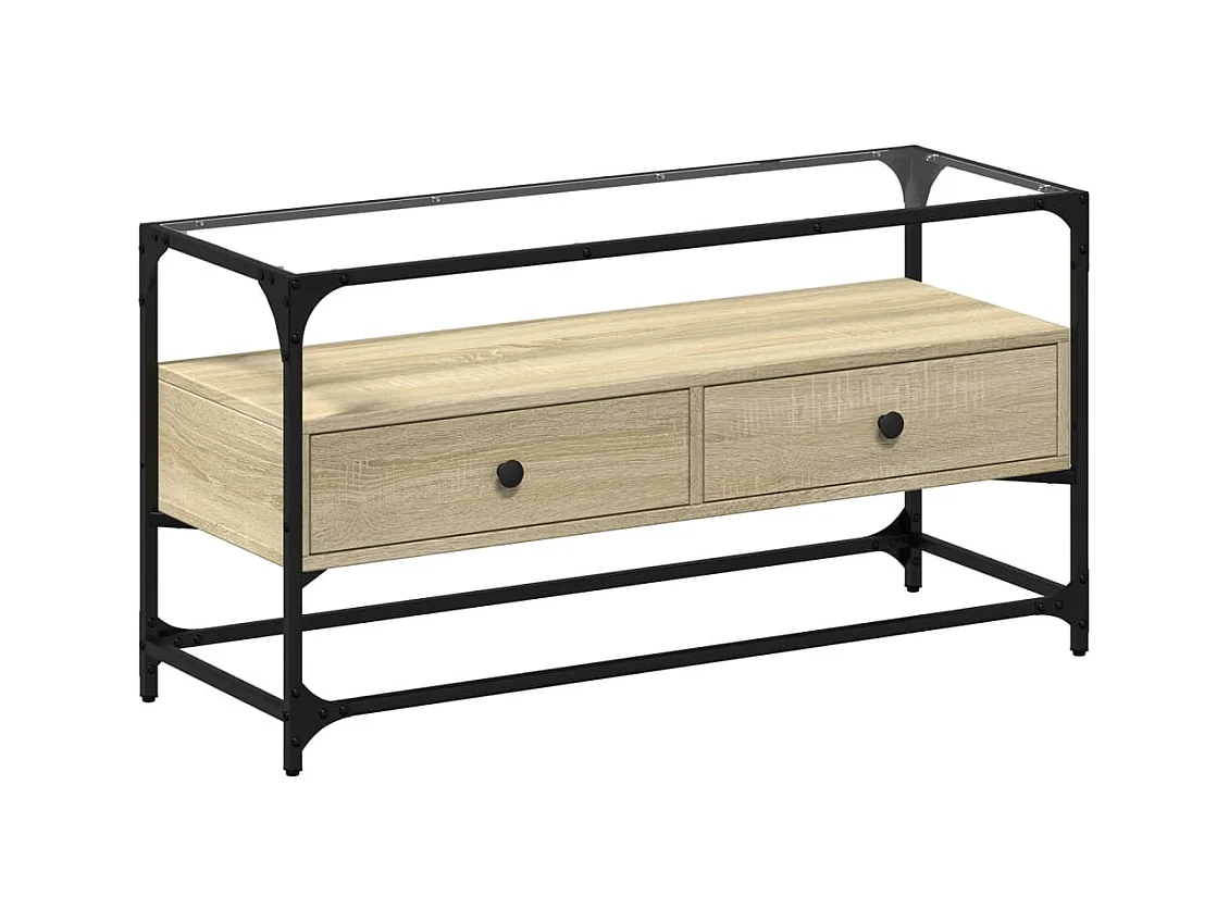 Mueble TV | Gabinete de TV | Mueble de salón cristal y madera ingeniería roble Sonoma 98x35x51 cm