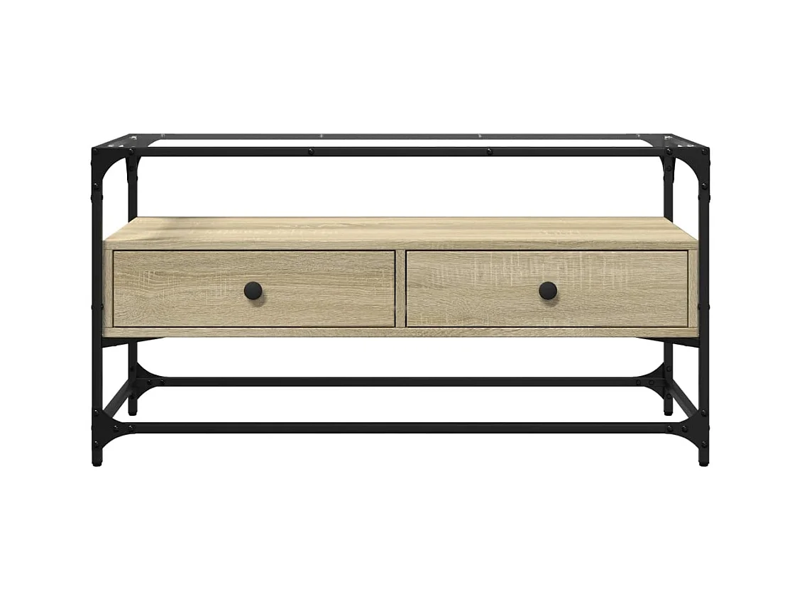 Mueble TV | Gabinete de TV | Mueble de salón cristal y madera ingeniería roble Sonoma 98x35x51 cm