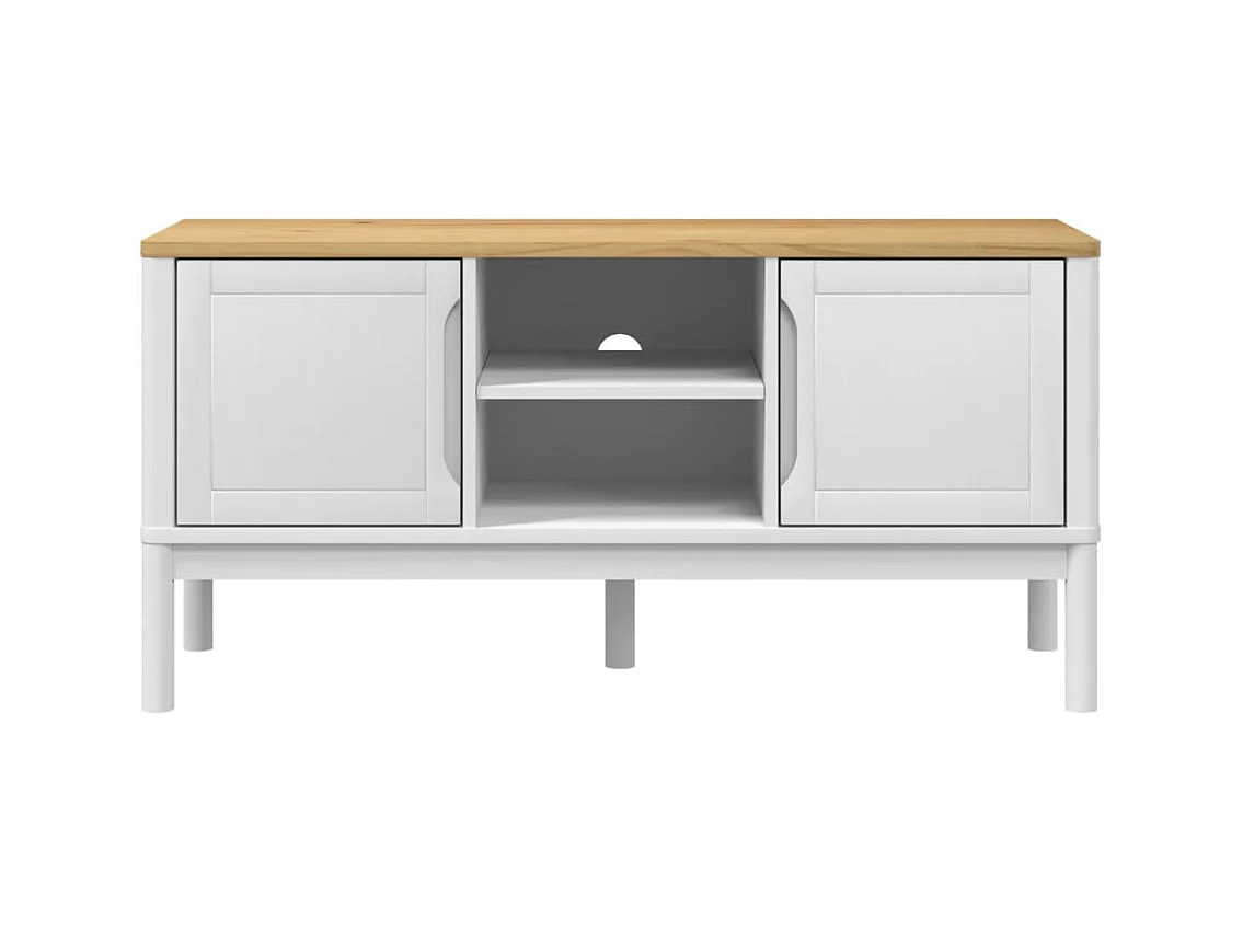 Meuble TV | Banc TV | Armoire TV FLORO blanc 114x43x55 cm bois massif de pin