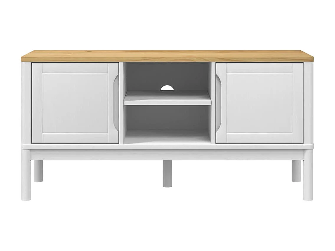 Meuble TV | Banc TV | Armoire TV FLORO blanc 114x43x55 cm bois massif de pin