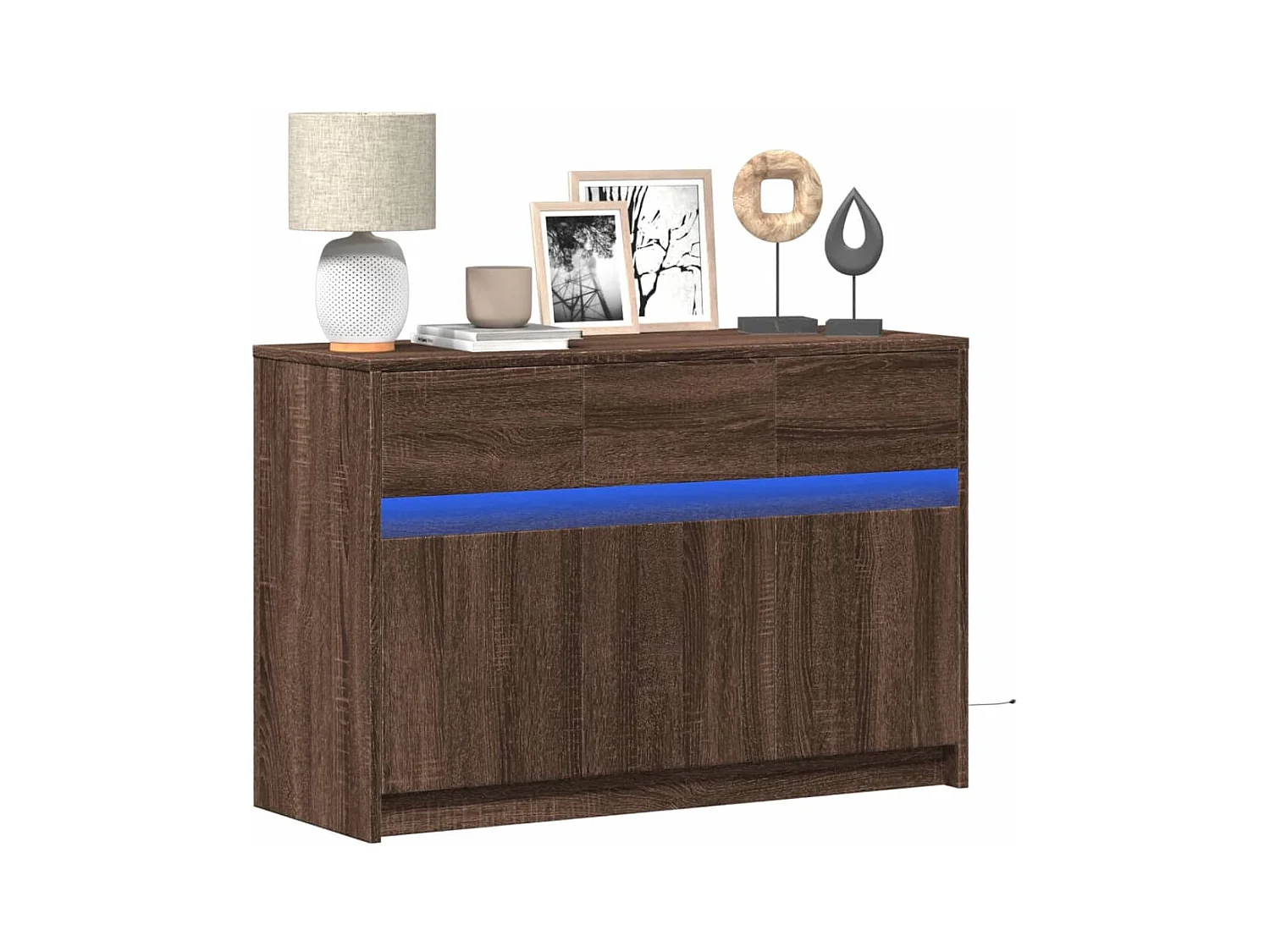 Tv-meubel | Tv-Bank | TV-kastmet LED 91x34x61 cm bewerkt hout bruin eikenkleurig