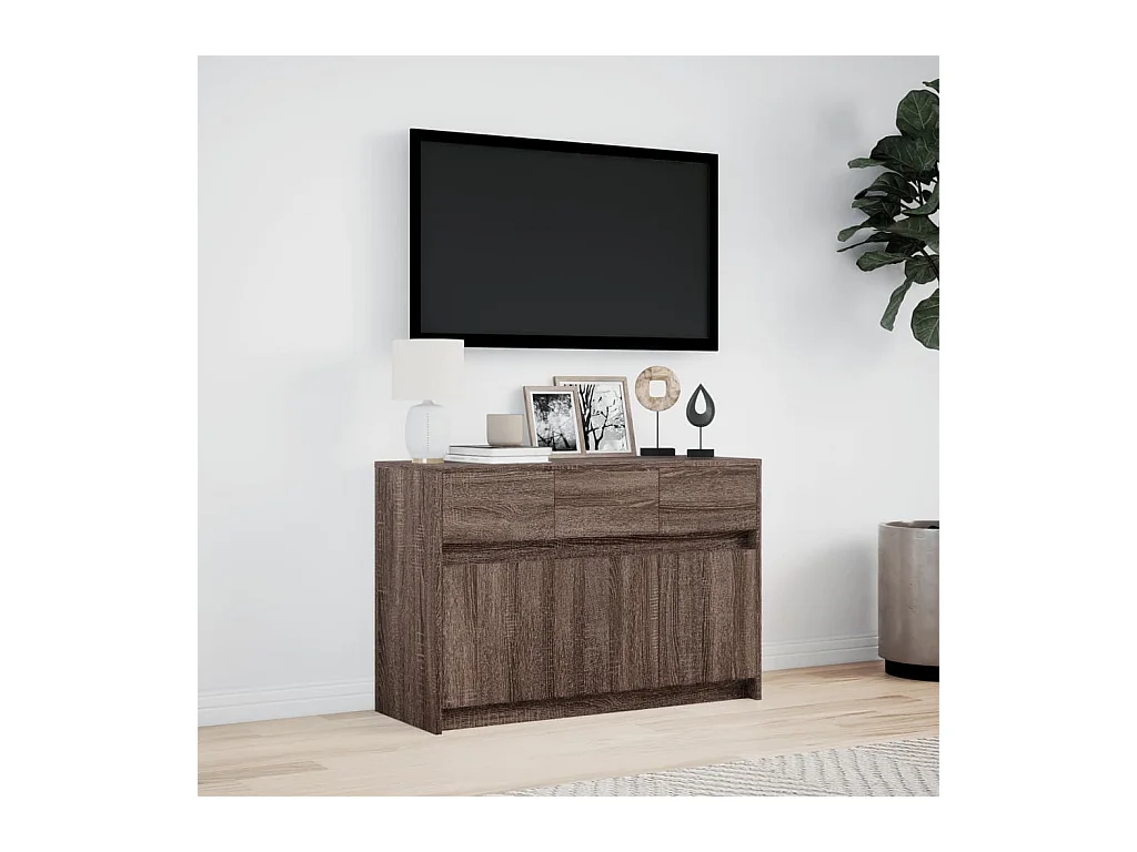 Tv-meubel | Tv-Bank | TV-kastmet LED 91x34x61 cm bewerkt hout bruin eikenkleurig