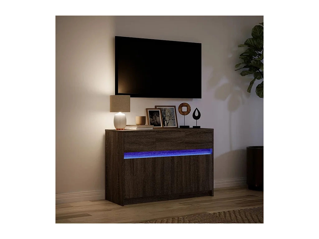 Tv-meubel | Tv-Bank | TV-kastmet LED 91x34x61 cm bewerkt hout bruin eikenkleurig