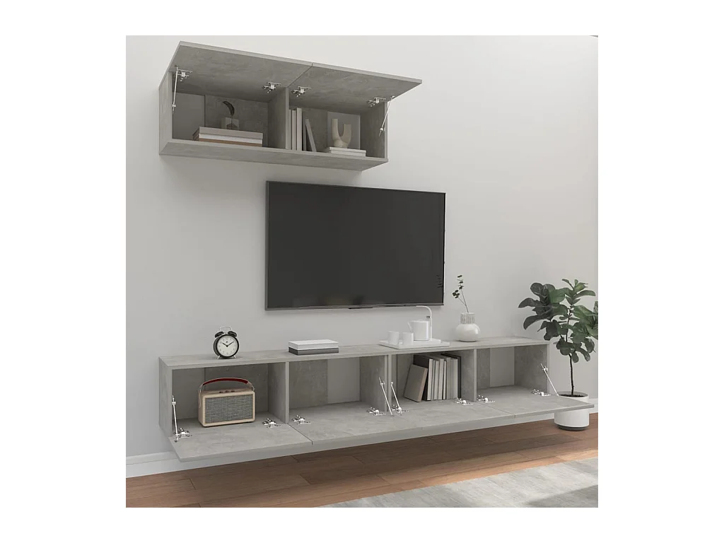 Set de muebles de TV | Gabinetes de TV |  Muebles de salón 3 pzas madera contrachapada gris hormigón