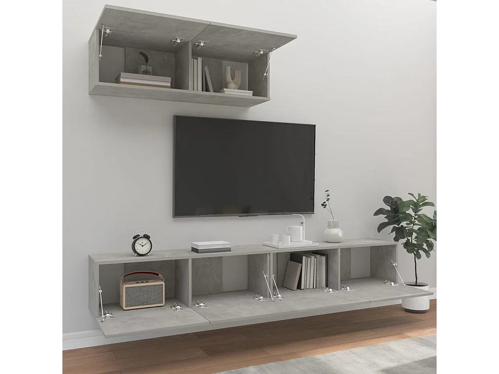 Set de muebles de TV | Gabinetes de TV |  Muebles de salón 3 pzas madera contrachapada gris hormigón