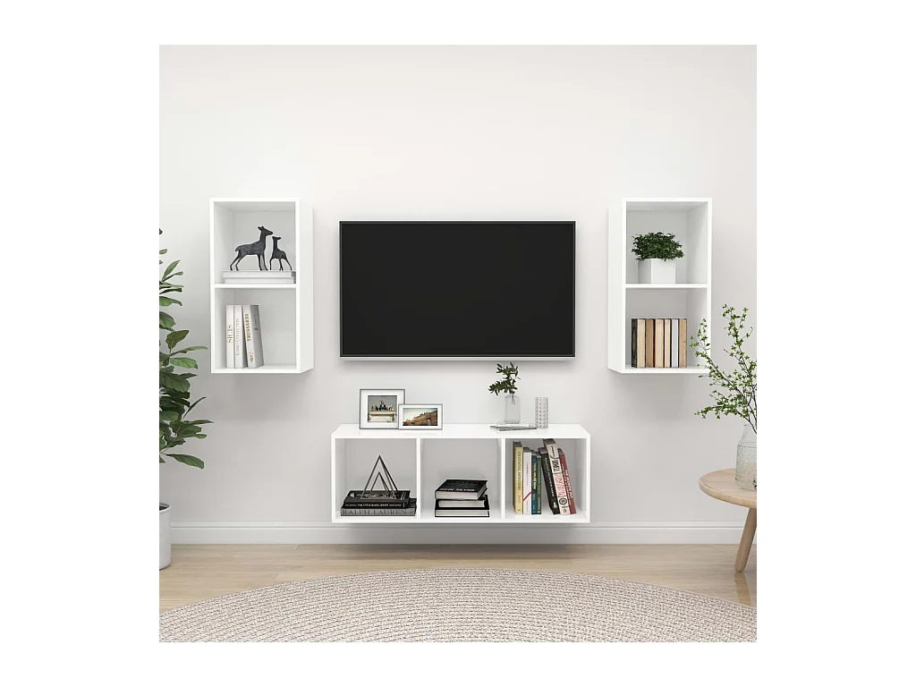 Juego de muebles de salón | Gabinetes de TV |  Muebles de TV 3 piezas madera ingeniería blanco