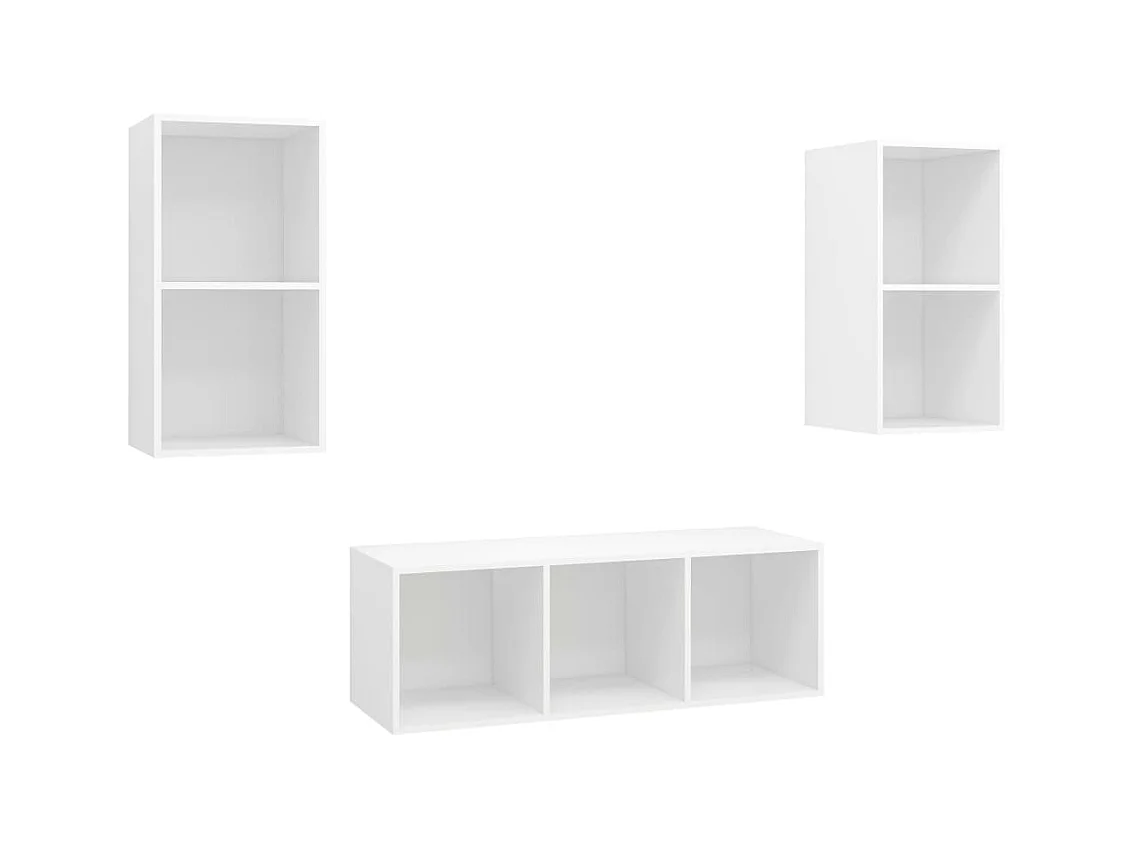 Juego de muebles de salón | Gabinetes de TV |  Muebles de TV 3 piezas madera ingeniería blanco