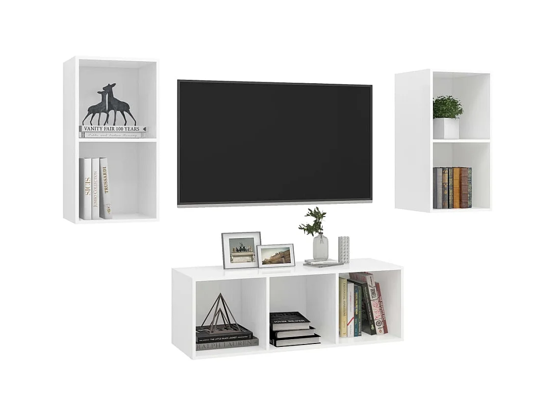 Juego de muebles de salón | Gabinetes de TV |  Muebles de TV 3 piezas madera ingeniería blanco