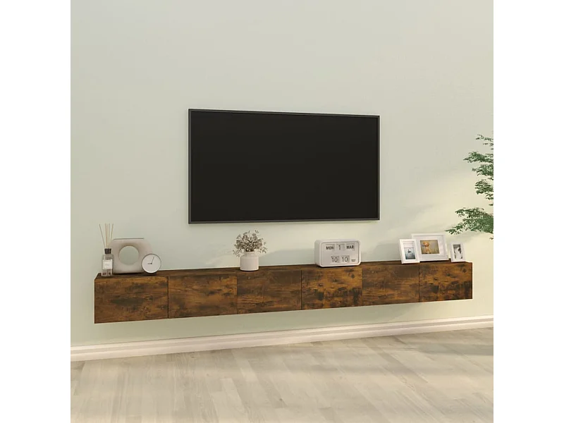 Set de muebles de TV | Gabinetes de TV |  Muebles de salón 3 pzas madera contrachapada roble ahumado