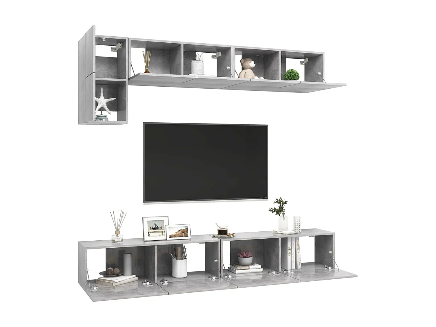 Ensemble de meubles TV | Bancs TV | Armoires TV 5 pcs Gris béton Bois d'ingénierie