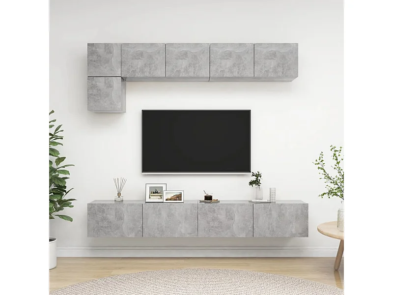 Set de Muebles de salón | Gabinetes de TV |  Muebles de TV 5 pzas madera ingeniería gris hormigón