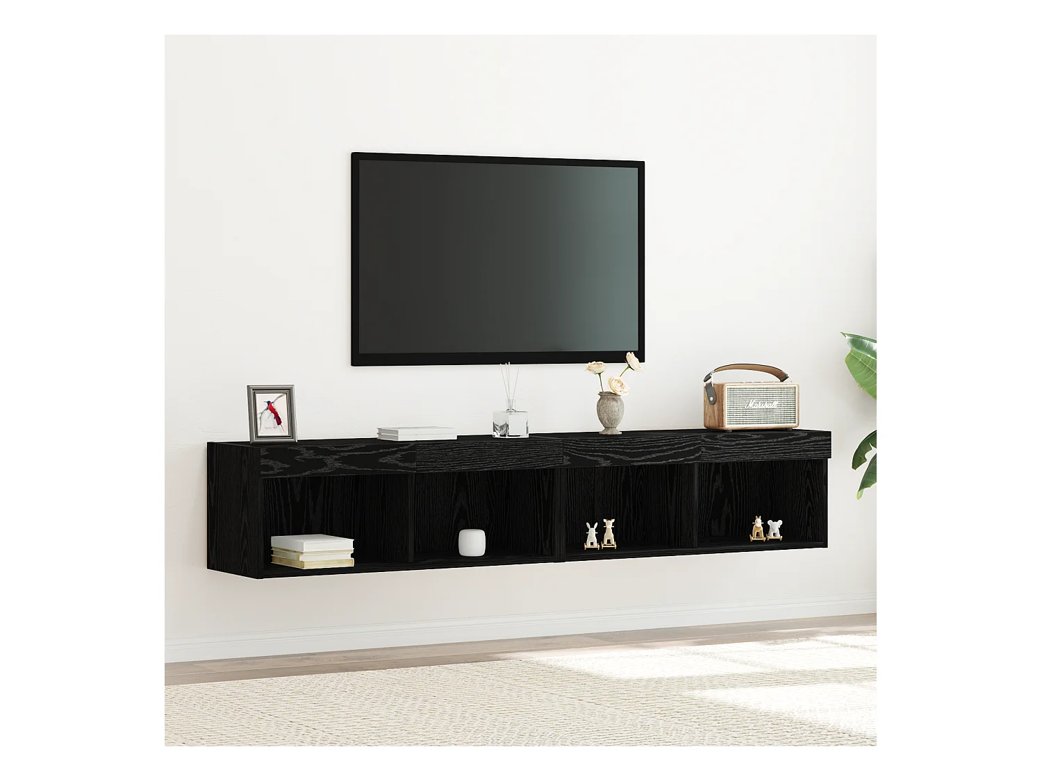 Meubles TV | Bancs TV | Armoires TV avec éclairage LED 2 pcs Chêne noir 80x30x30 cm