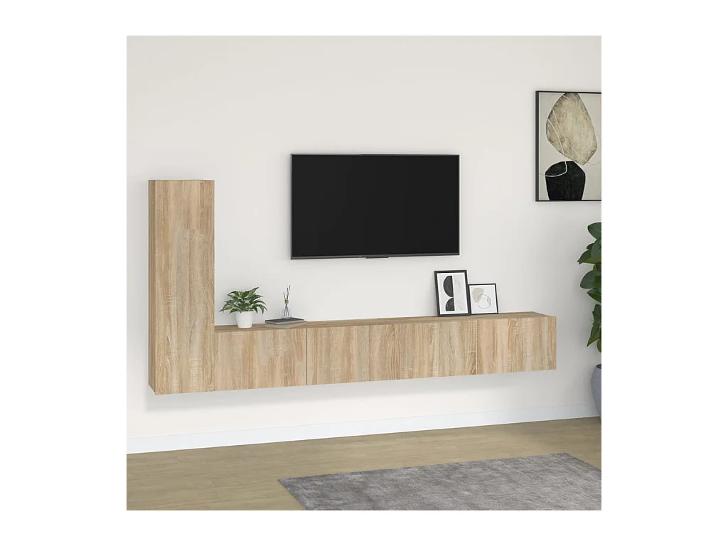 Set de muebles para TV  | Gabinetes de TV |  Muebles de salón 3 pzas madera contrachapada roble sonoma