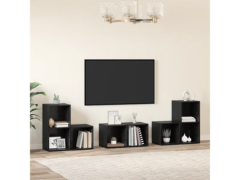Juego de muebles de TV | Gabinete de TV | Mueble de salón 6 pcs Roble Negro 37 x 35 x 72 cm