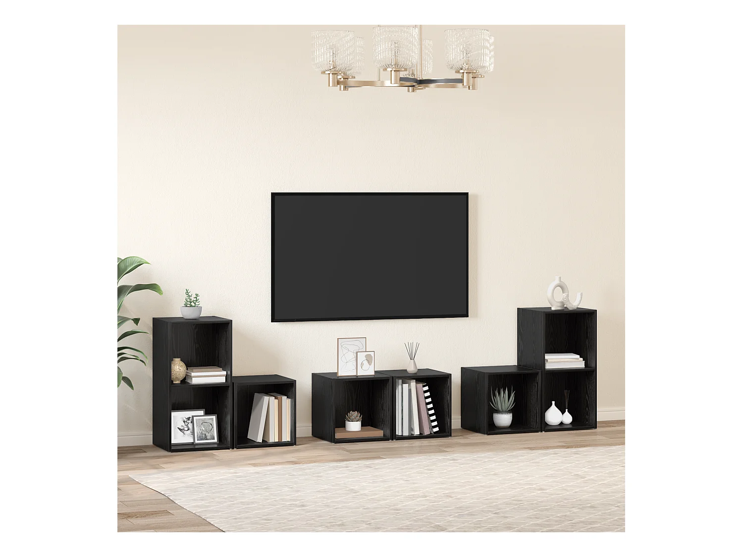 Juego de muebles de TV | Gabinete de TV | Mueble de salón 6 pcs Roble Negro 37 x 35 x 72 cm