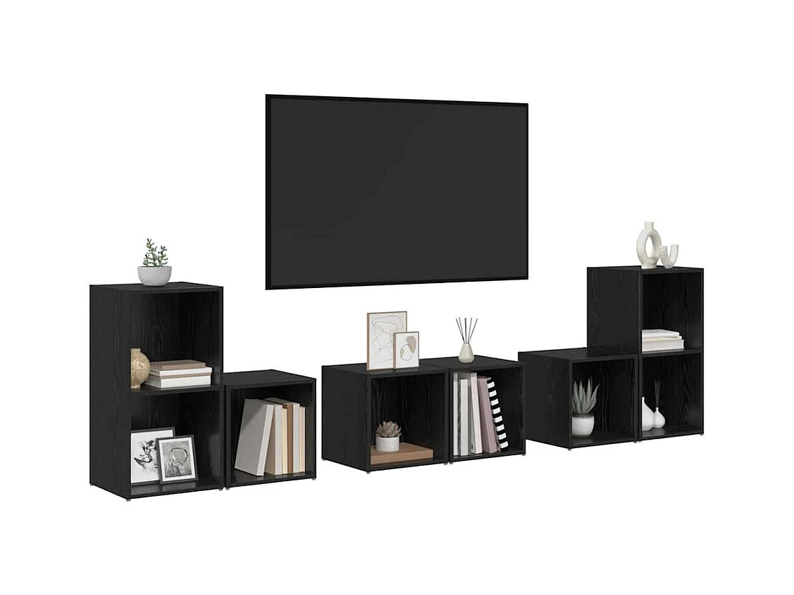 Juego de muebles de TV | Gabinete de TV | Mueble de salón 6 pcs Roble Negro 37 x 35 x 72 cm