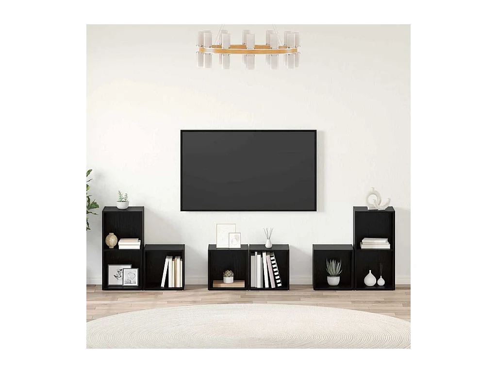 Juego de muebles de TV | Gabinete de TV | Mueble de salón 6 pcs Roble Negro 37 x 35 x 72 cm