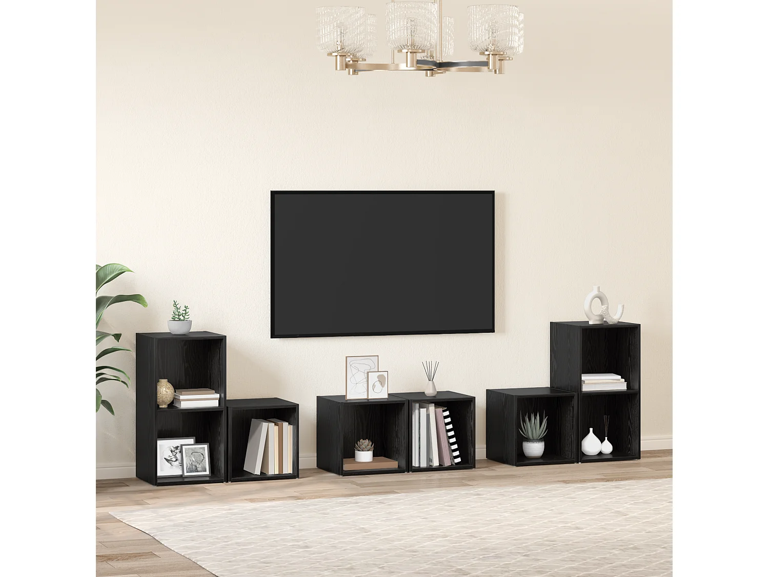 Juego de muebles de TV | Gabinete de TV | Mueble de salón 6 pcs Roble Negro 37 x 35 x 72 cm