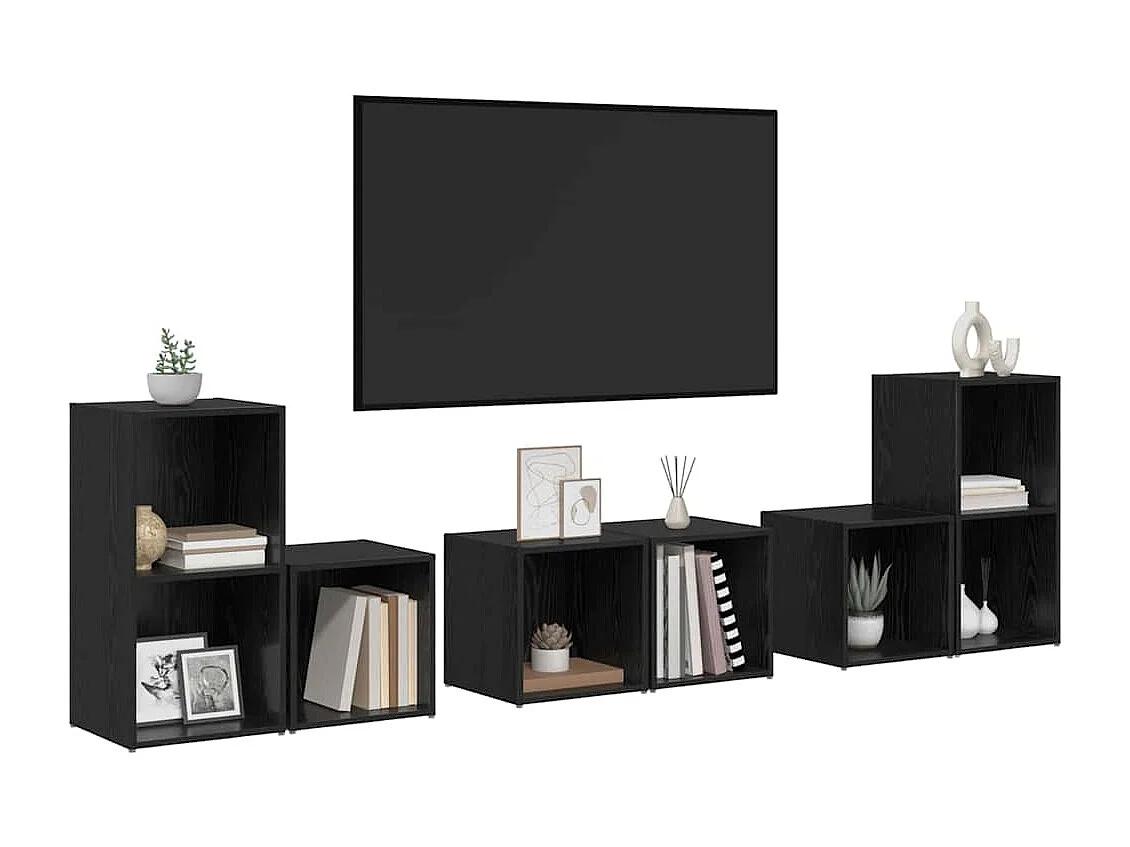 Juego de muebles de TV | Gabinete de TV | Mueble de salón 6 pcs Roble Negro 37 x 35 x 72 cm