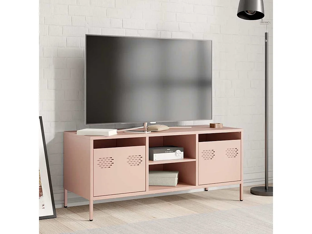 Meuble TV | Banc TV | Armoire TV rose 101,5x39x43,5 cm acier laminé à froid