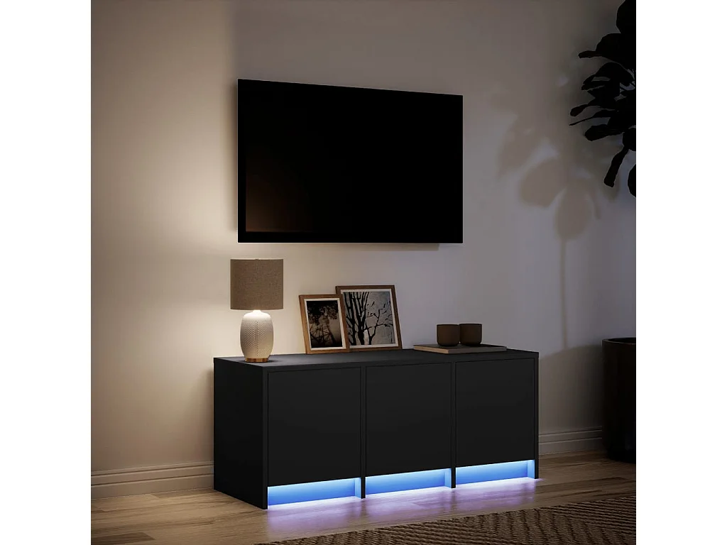 Mueble de TV | Mueble de salón con LED madera de ingeniería negro 97x34x40 cm