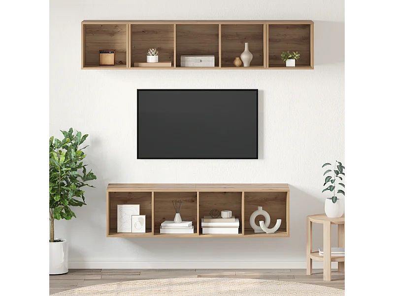 Tv-meubelset | Tv-Bank | TV-kast 4 pcs artisanaal eikenkleurig 37 x 37 x 142.5 cm