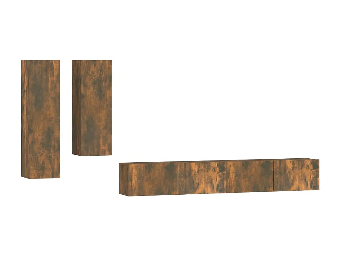 4-delige Tv-meubelset | Tv-Bank | TV-kast bewerkt hout gerookt eikenkleurig