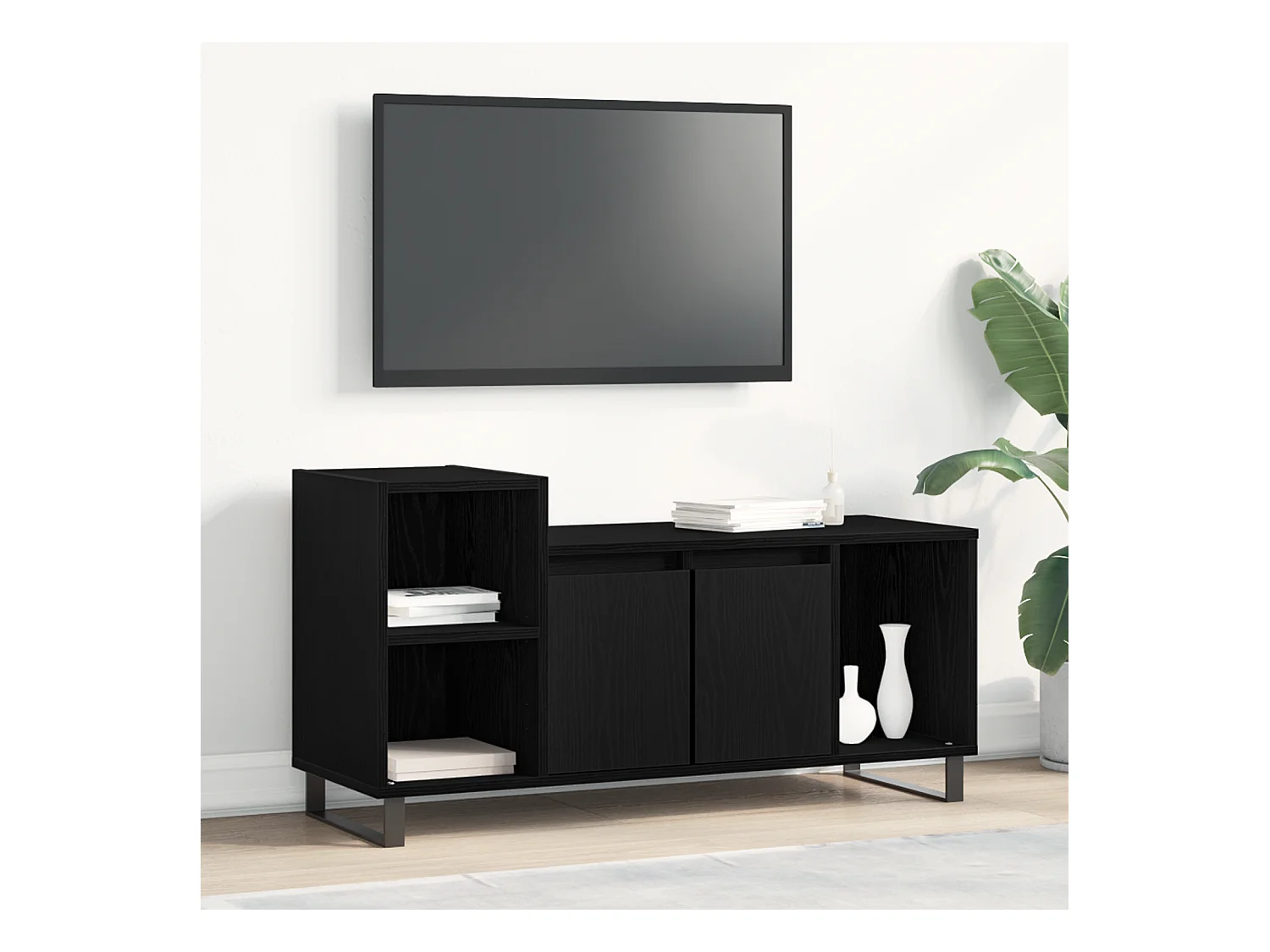 Meuble TV | Banc TV | Armoire TV Noir Chêne 100x35x55 cm Bois d'ingénierie