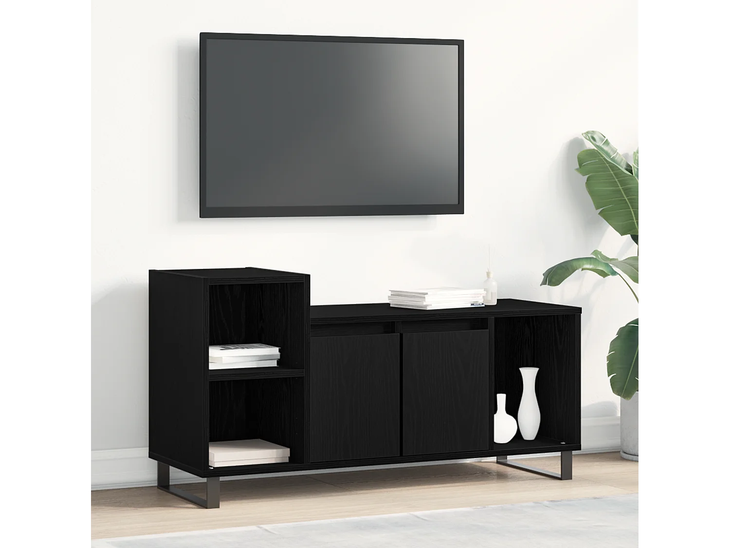 Tv-meubel | Tv-Bank | TV-kast100x35x55 cm bewerkt hout zwart eikenkleurig