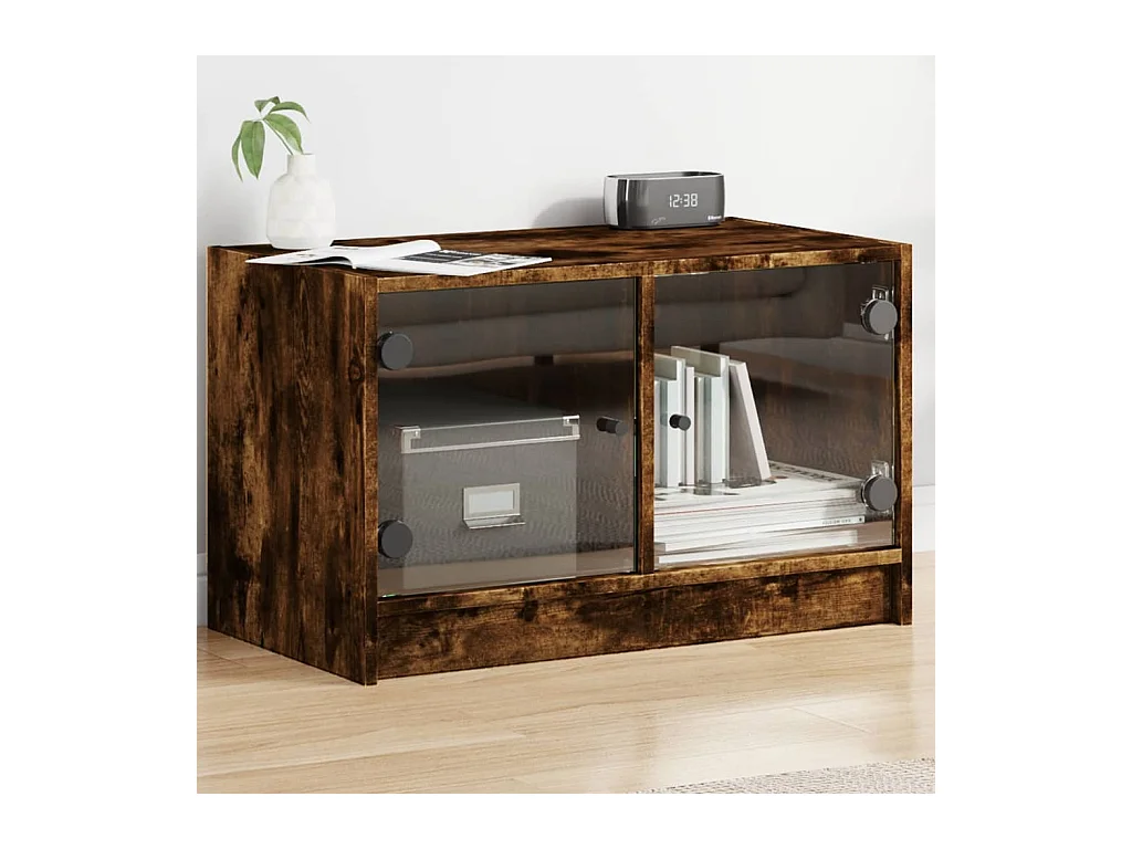 Mueble de TV | Mueble de salón con puertas de vidrio roble ahumado 68x37x42 cm