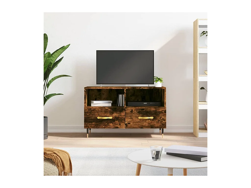 Meuble TV | Banc TV | Armoire TV Chêne fumé 80x36x50 cm Bois d'ingénierie