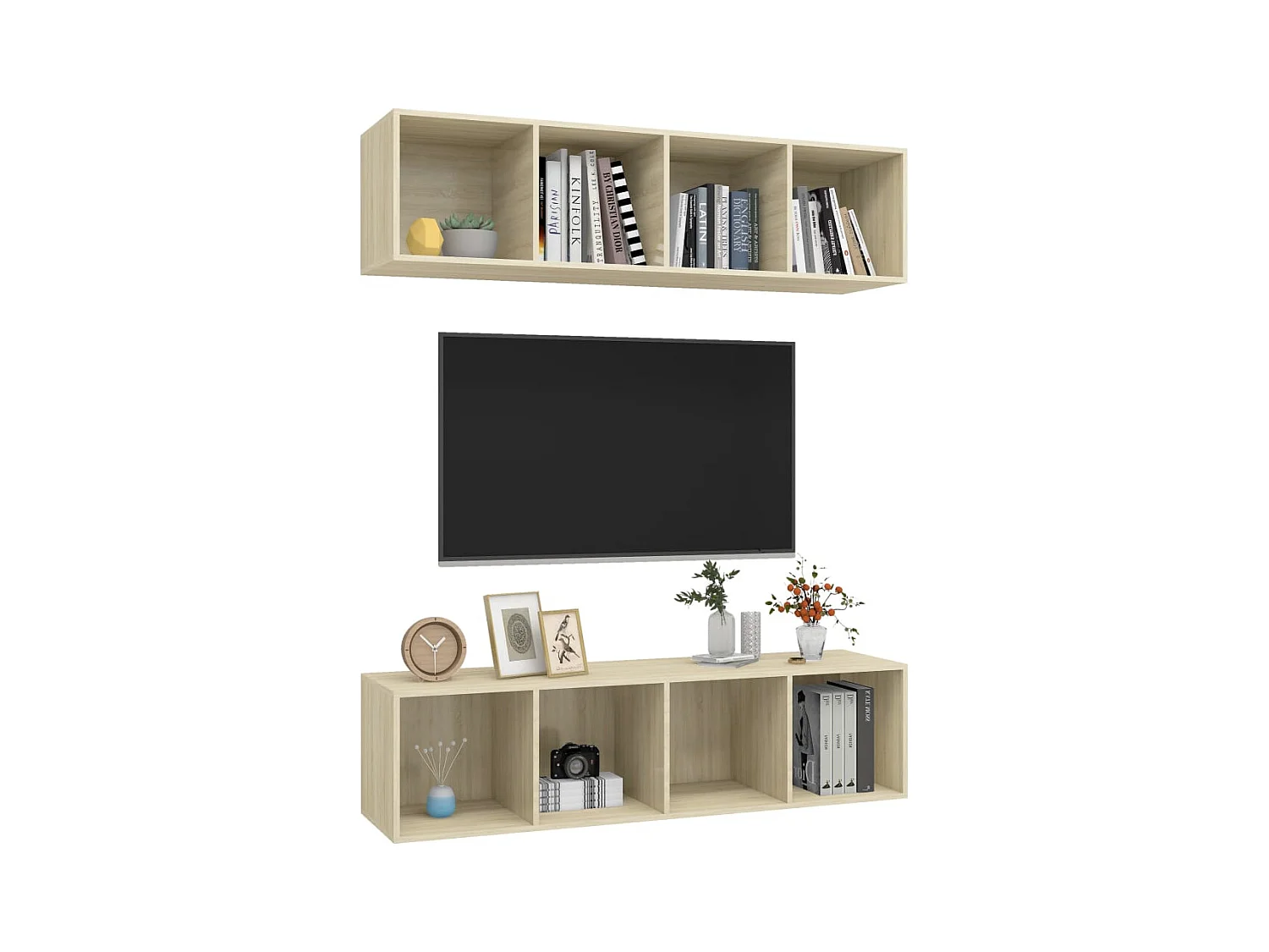 Muebles de salón | Gabinetes de TV |  Muebles de TV de pared 2 uds madera ingeniería roble Sonoma
