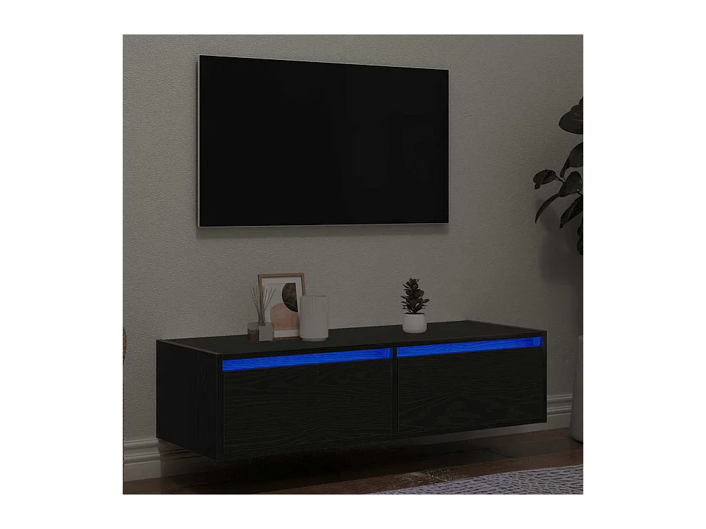 Mueble de TV | Mueble de salón con luces LED roble negro 100X35,5x25 cm