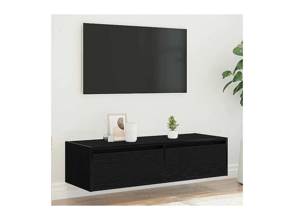 Mueble de TV | Mueble de salón con luces LED roble negro 100X35,5x25 cm