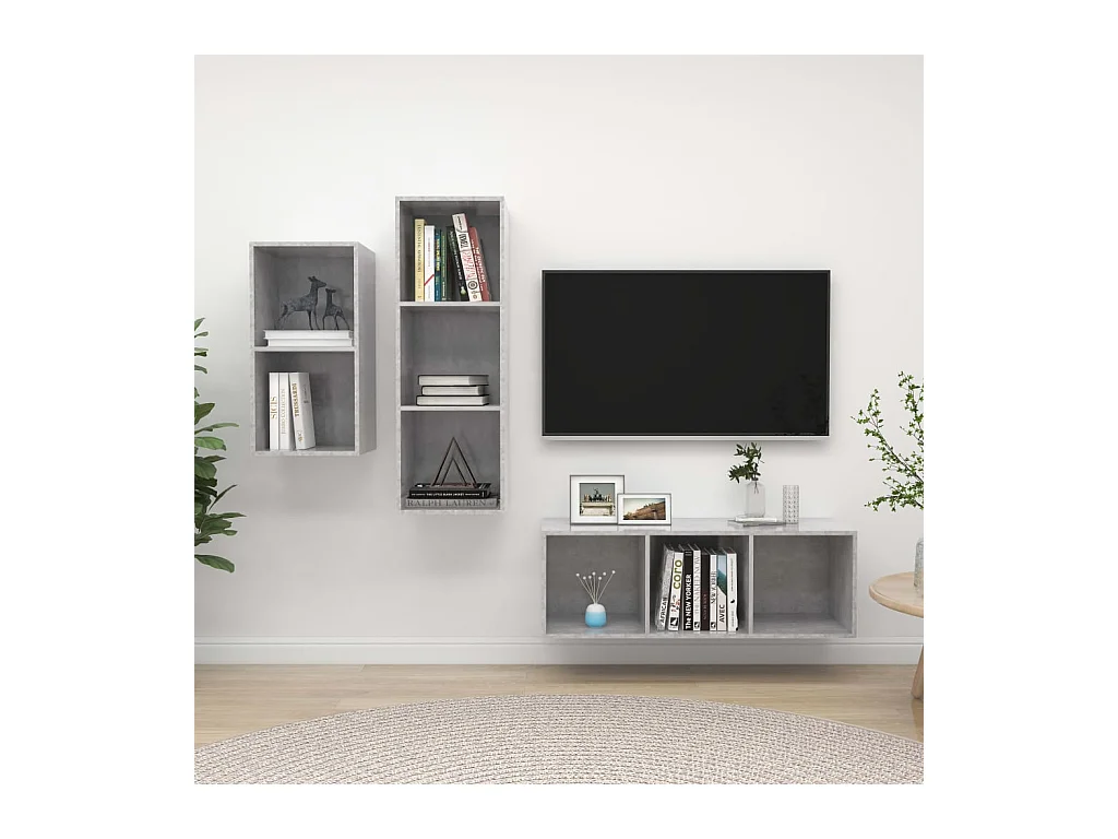 Set de Muebles de salón | Gabinetes de TV |  Muebles de TV 3 pzas madera ingeniería gris hormigón