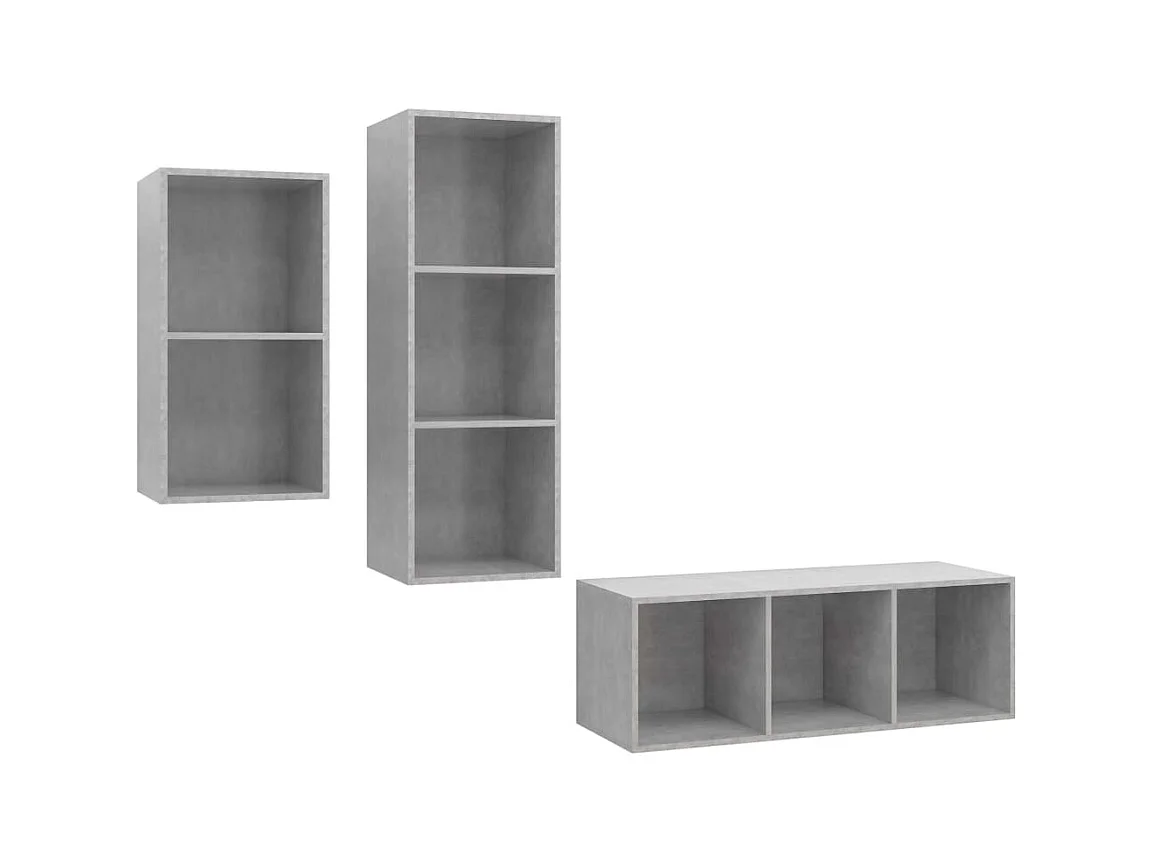 Set de Muebles de salón | Gabinetes de TV |  Muebles de TV 3 pzas madera ingeniería gris hormigón