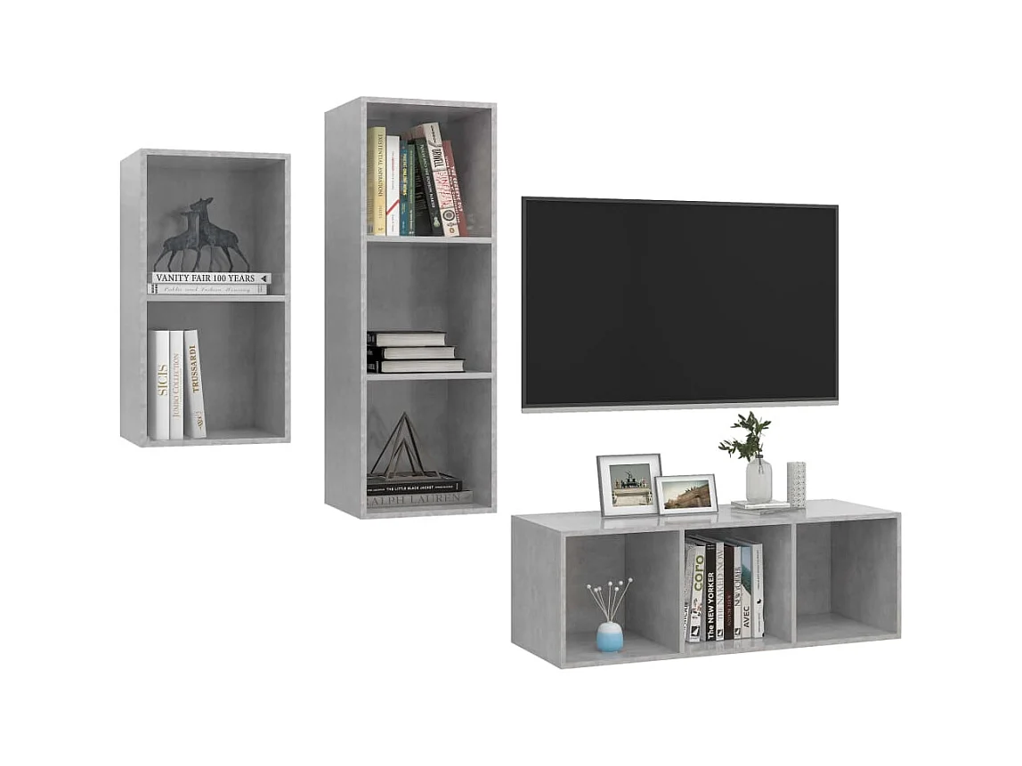 Set de Muebles de salón | Gabinetes de TV |  Muebles de TV 3 pzas madera ingeniería gris hormigón